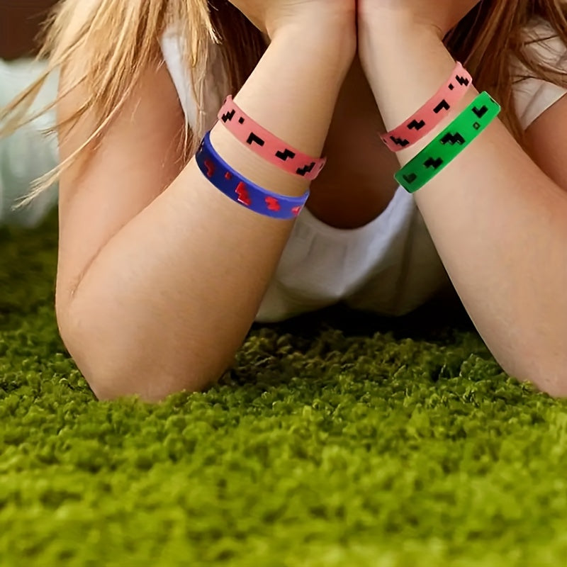 12pcs Pixel Theme Silicone Wristbands Printed Gaming Themed Silicone Bracelets