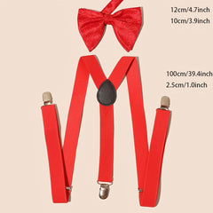 Red Suspenders & Bow Tie Set for Women Men