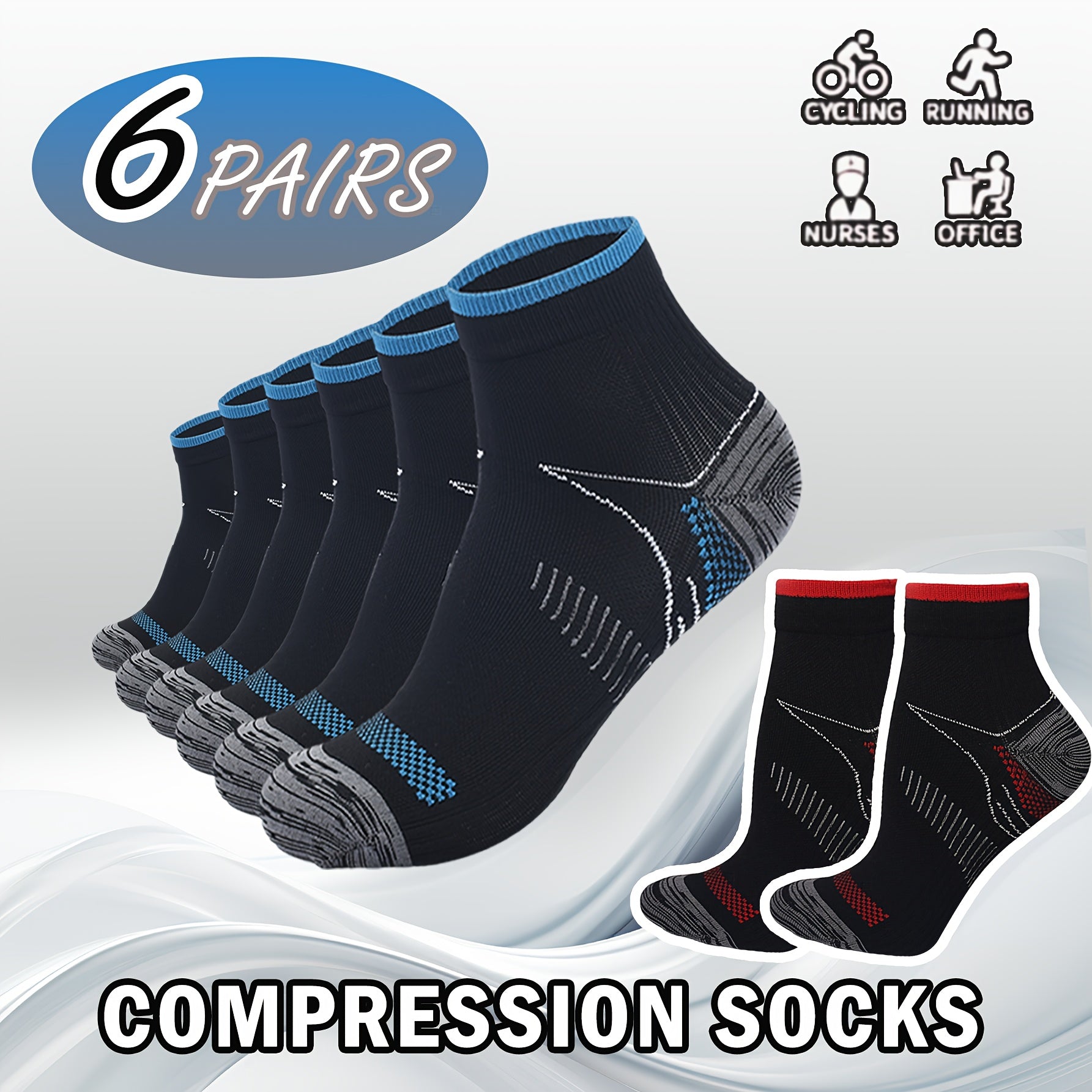 6pairs Sports Compression Socks Arch Support Ankle Socks Women Men