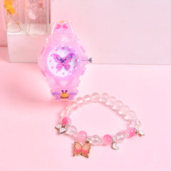Girls' 3D Butterfly Silicone Strap Watch Set