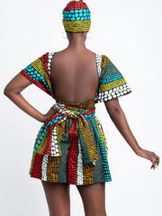 Boho Print Multiple Wear Jumpsuit Ethnic Tie Waist Short Length Jumpsuit Women