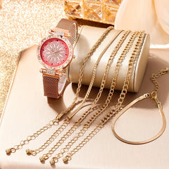 Student Digital Rhinestone Wrist Watch & 6pcs Bracelet Set