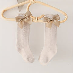Girls Cotton Big Bow Decor Knee High Socks