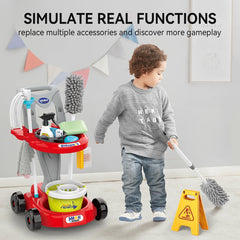 Kids Pretend Play Cleaning Cart Toy Set with Vacuum