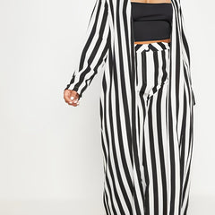 Women's Plus Stripe Print Cardigan & Wide Leg Pants Outfit Set