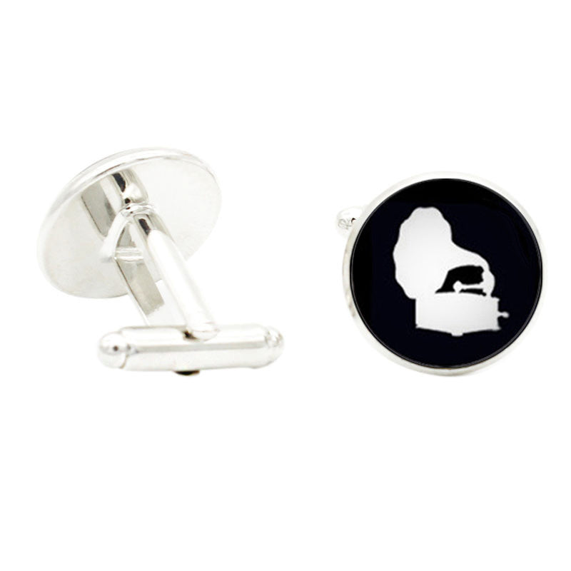 Musical Instrument Glass Gem Cufflinks Accordion Violin Piano Cuff Link