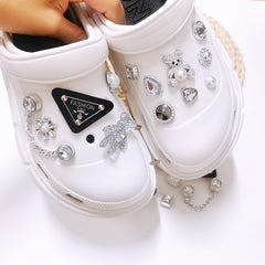 Triangle Silver Pearl Bear Rhinestone Shoe Decor Set