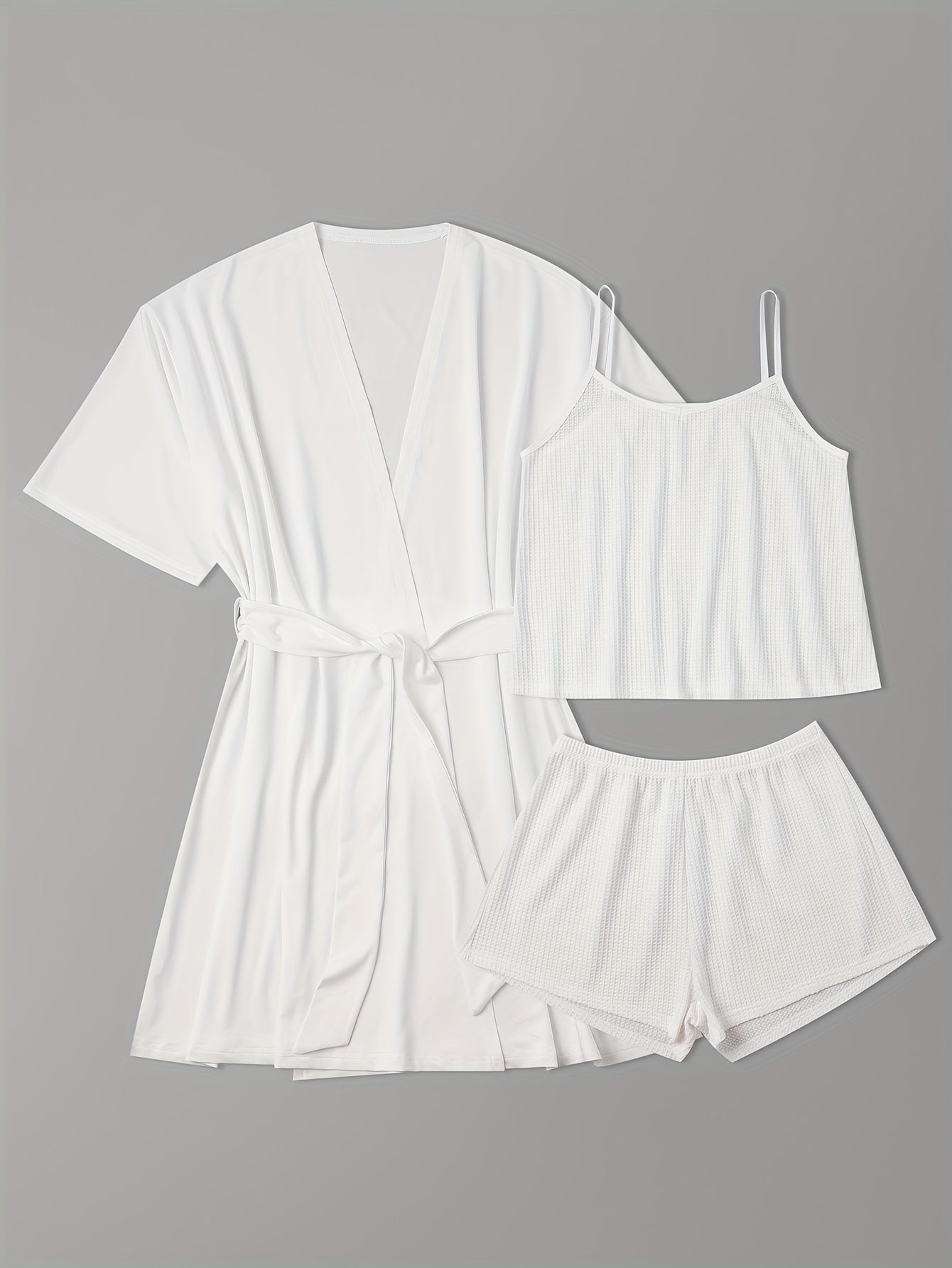 Textured Pajama Set Solid Cami Top & Shorts & Nightgown Lounge