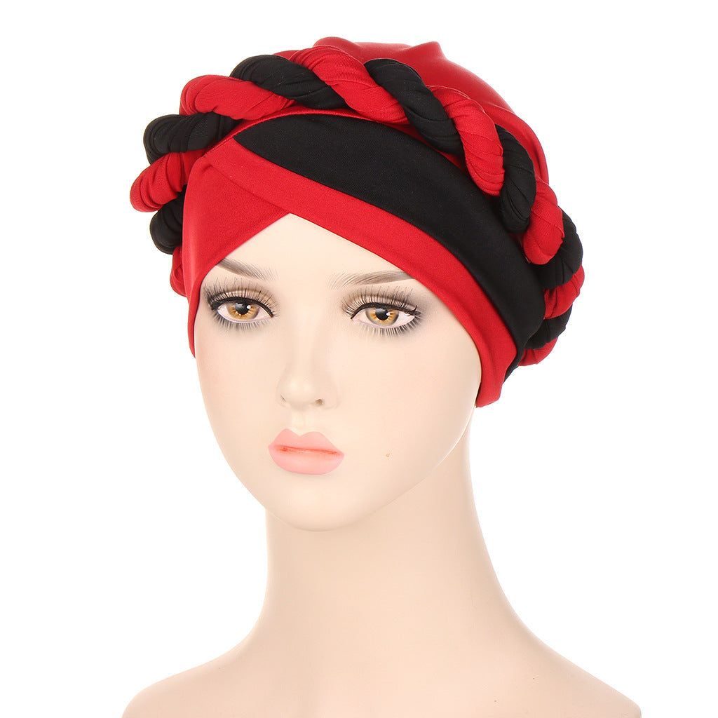 Two Tone Cable Braid Turban Cap Hat Hair Bonnet Head Scarf Wrap Cover