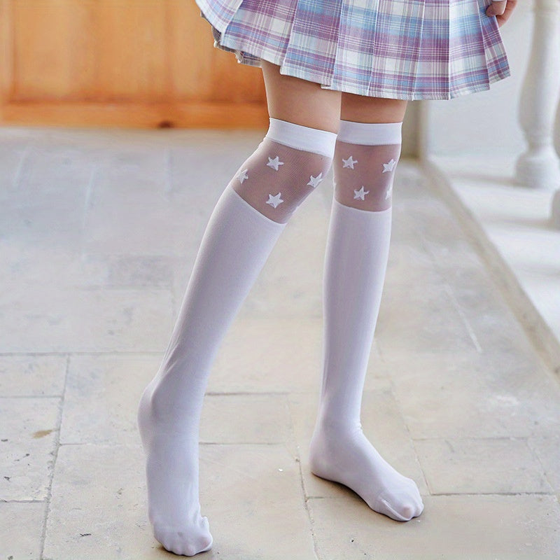 Girls Thin Nylon Cartoon Animal Heart Pattern Over The Knee Sock