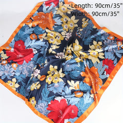 Silk Satin Square Scarf Printed Sunscreen Shawl Wrap Long Scarf