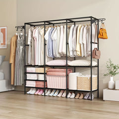 Three-row Large Capacity Carbon Steel Coat Rack Floor to Ceiling