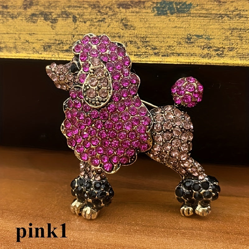 Pink Stone Poodle Brooch For Men