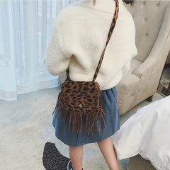 Leopard Print Tassel Crossbody Bag Mini Satchel