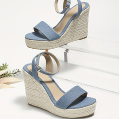 Women's Buckle Strap Wedge Sandals Open Toe Slingback Shoes