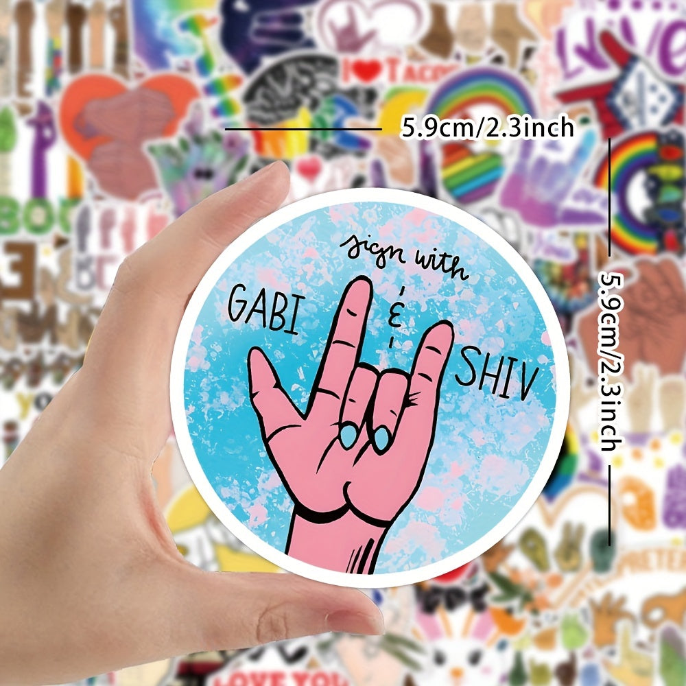 ASL Stickers: I Love You, Be Kind, Rock Gesture Stickers - 50 PCS