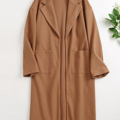 Casual Lapel Long Coat Solid Pocket Long Sleeve Loose Long Outerwear