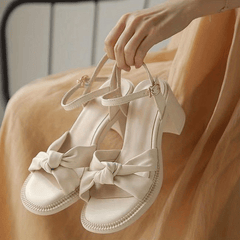 Women's Kitten Heel Sandals Open Toe Bowknot Summer Sandals