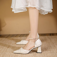 Chunky Heel Pointed Toe Bowknot Pumps