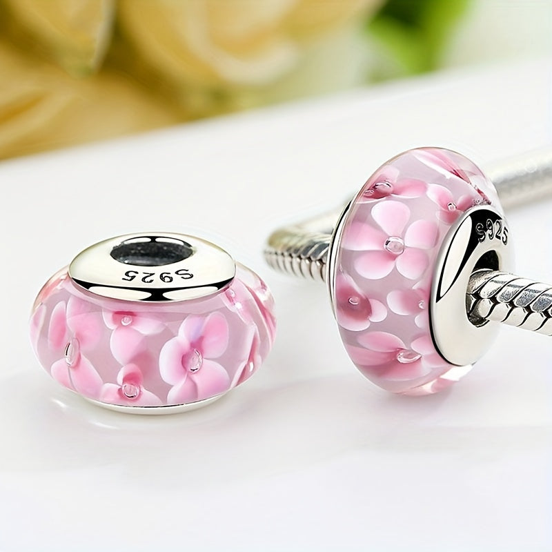 2pcs Glass Bead Flower Large Hole Bracelet Beaded