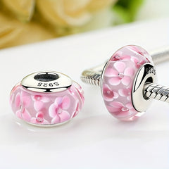 2pcs Glass Bead Flower Large Hole Bracelet Beaded