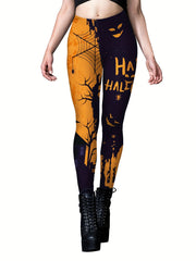 Halloween Print Skinny Leggings Elastic Waist Women's Clothing
