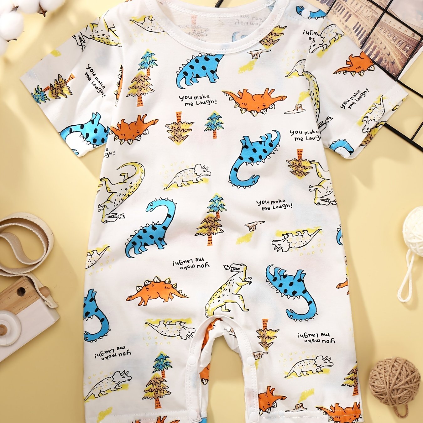 Baby Boy's Dinosaur Print Romper Short Sleeve Jumpsuit
