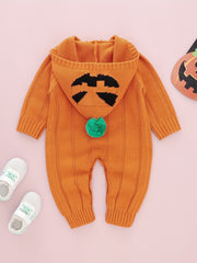 Baby Pumpkin Pattern Sweater Knit Bodysuit Halloween Party Hooded Romper