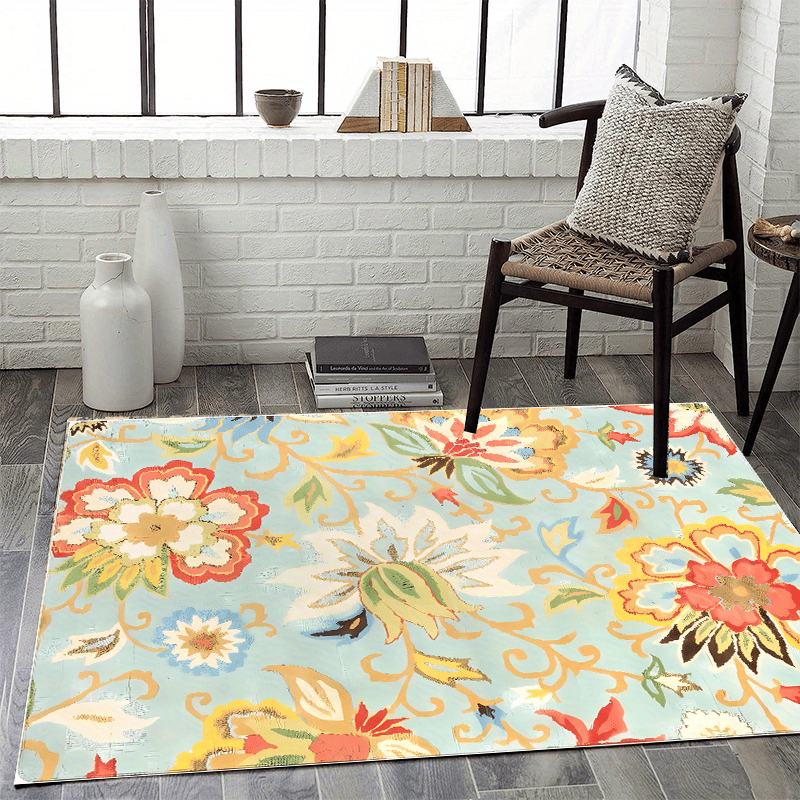 Floral Living Room Rug Area Rugs Machine Washable Non Slip Kitchen Rug