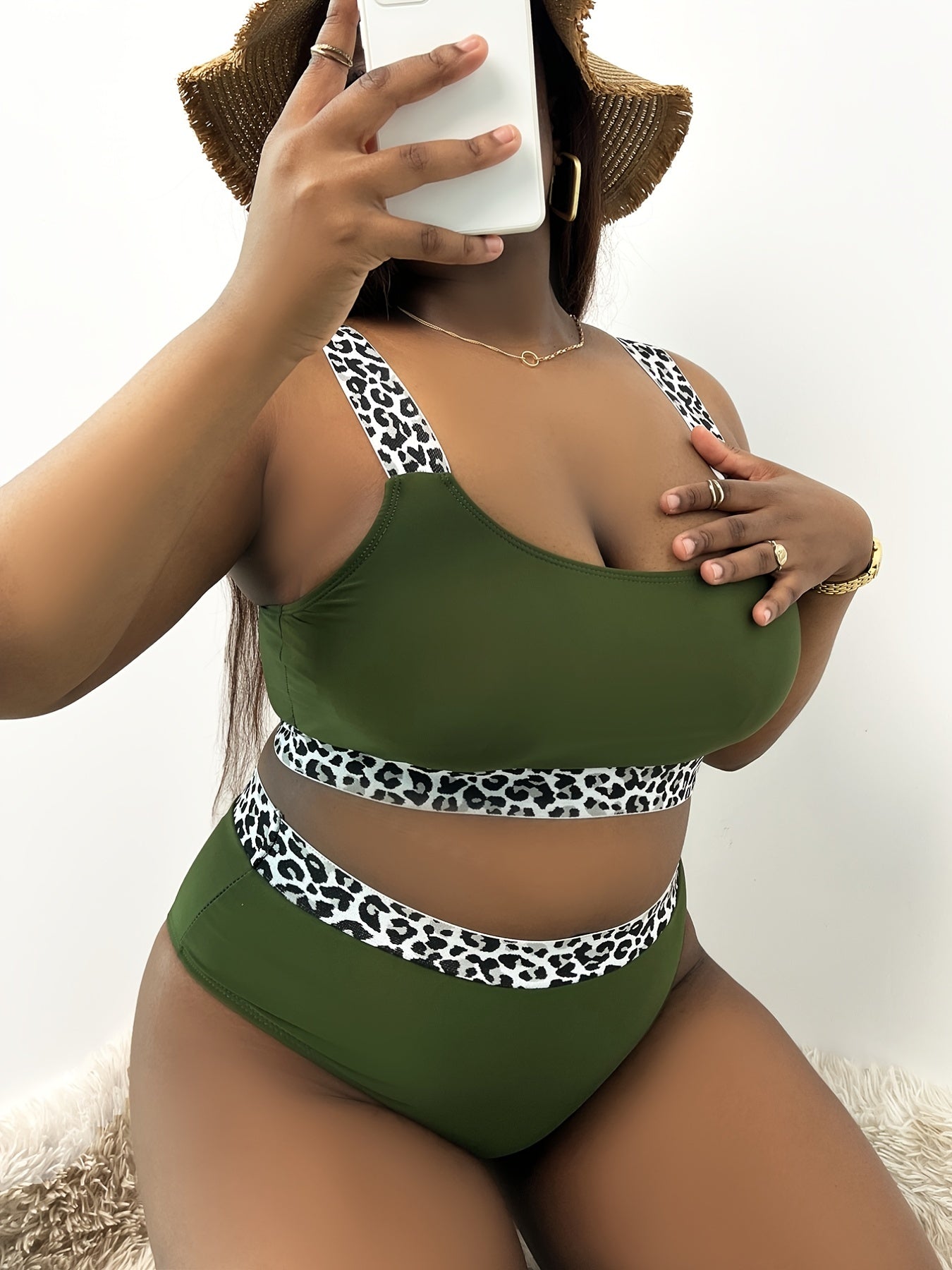 Leopard Print Bikini Set High Stretch Casual S