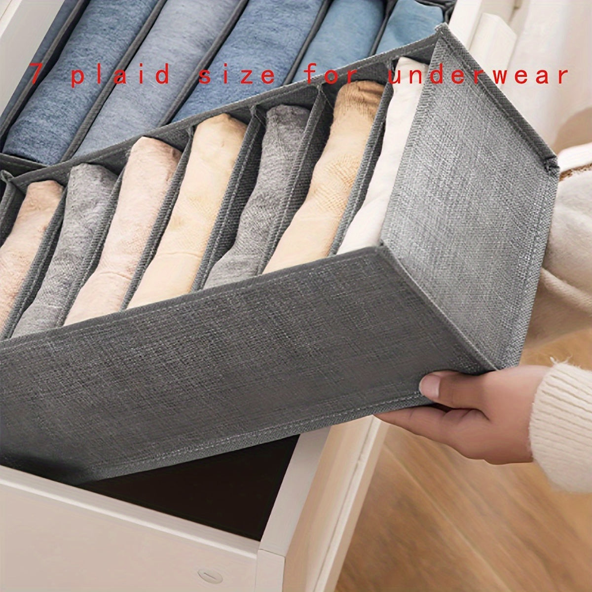 1 Pc Gray Clothes Storage Box Organizer With Grids Wardrobe Container