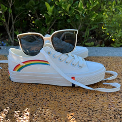 Women's Rainbow Pattern Canvas Shoes Casual Lace Up Outdoor Sneakers