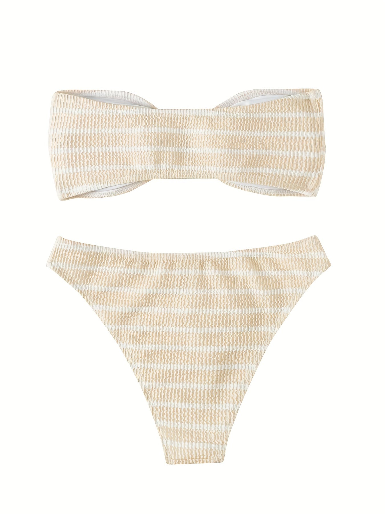 Striped Bandeau Bikini High Cut Swimsuit Set
