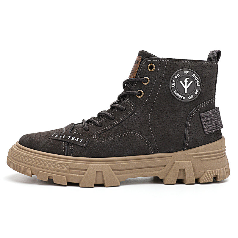 Men's Letter Print Lace Up Casual Boots Anti skid Platform Shoes