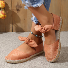 Women's Slip On Round Toe Low Flat Shoes with Bowknot Decor