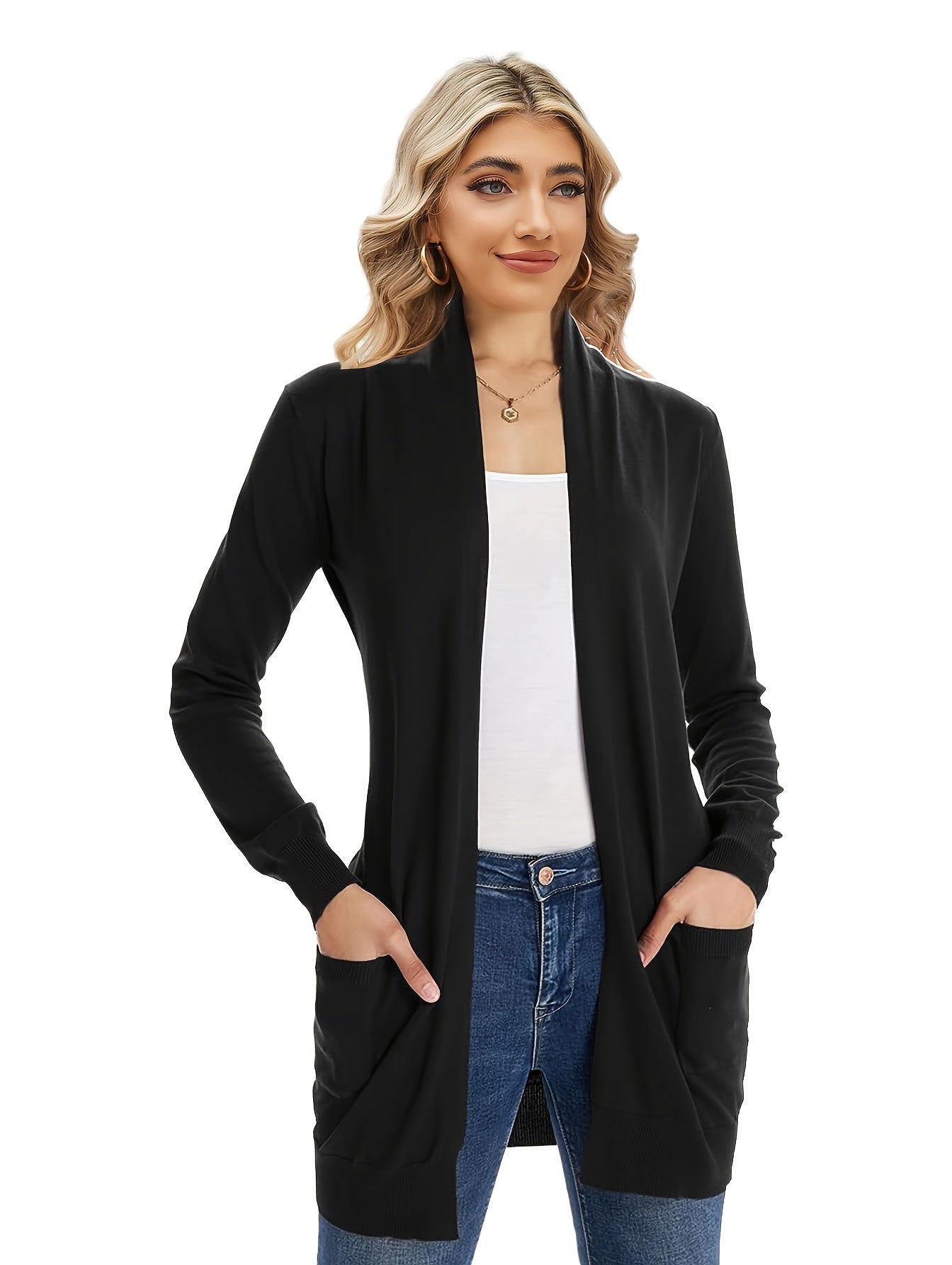 Solid Color Long Sleeve Cardigan for Women