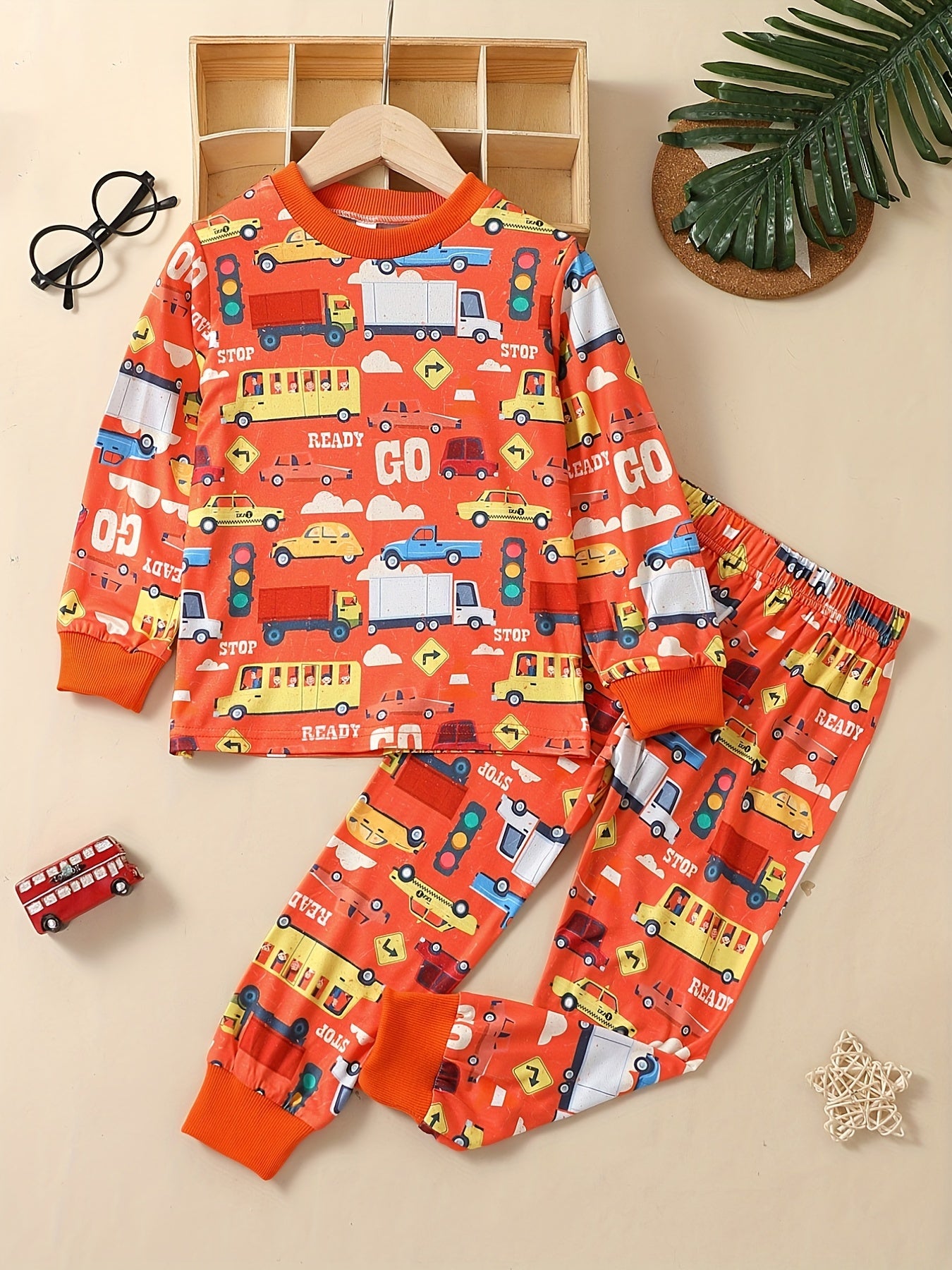 Boy's Car Print Long Sleeve Pajama Set