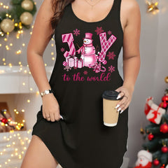 Christmas Nightdress Women's Plus Snowman & Slogan Print Racer Back