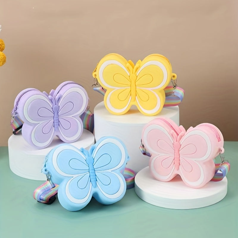 Kids Butterfly Silicone Crossbody Bag Coin Purse For Girls