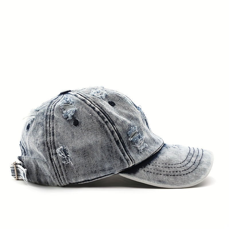 Unisex Breathable Adjustable Baseball Cap With Distressed Design