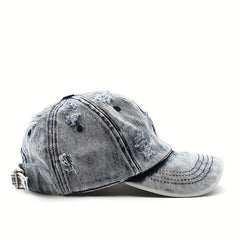 Unisex Breathable Adjustable Baseball Cap With Distressed Design