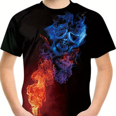 Boys' Flame Skull Graphic T Shirt 3D Digital Print Tee
