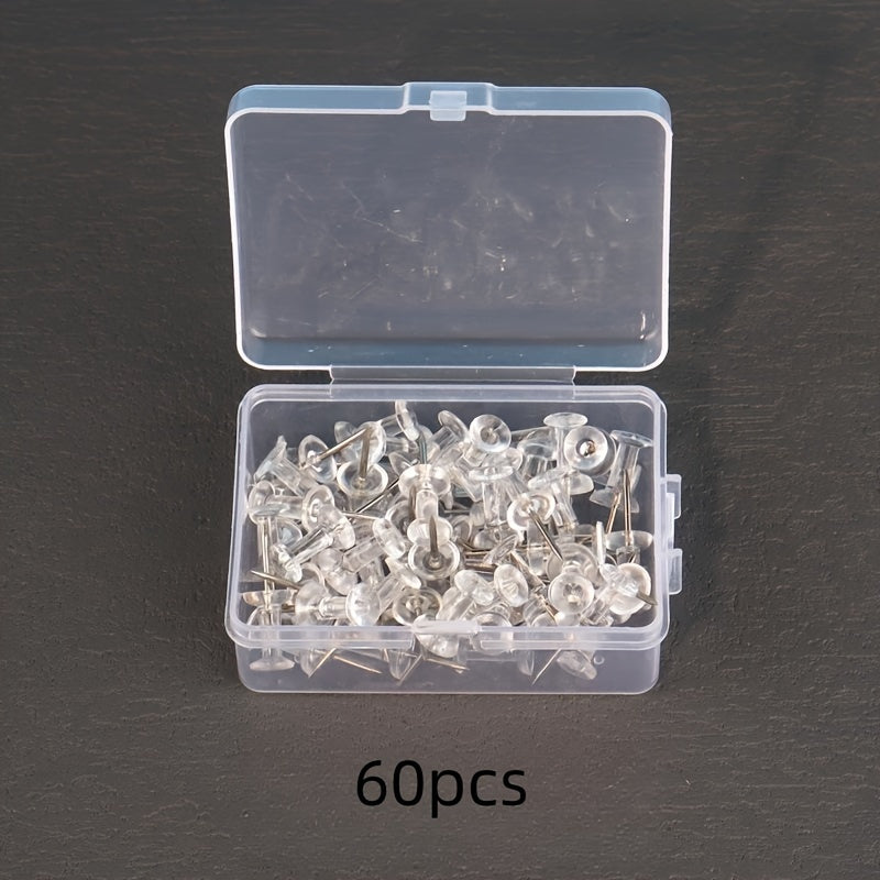 60pcs Transparent Plastic Push Pins for Walls Cork Boards Maps