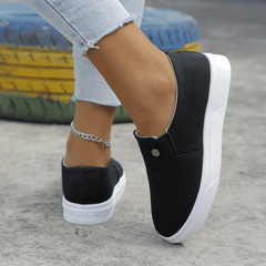 Women's Flatform Solid Slip On Low Round Toe Canvas Casual Shoes