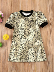Baby Girls Leopard Print Dress Short Sleeve Summer Dresses
