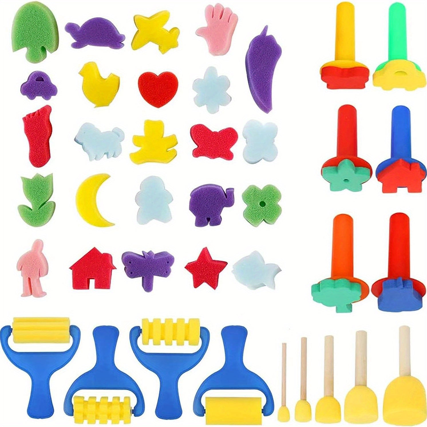 39pcs Paint Sponges for Kids Early Learning Toddler Sponge Brushes Stamps Foam