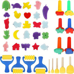 39pcs Paint Sponges for Kids Early Learning Toddler Sponge Brushes Stamps Foam