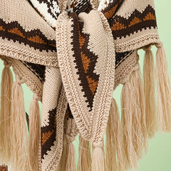 Beige Vintage Triangle Shawl Tassel Warm Wrap