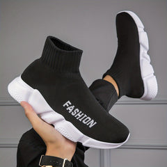 Women's Letter Pattern Knit High Top Platform Sneakers