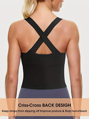 Women's Zip Front Sports Bra Longline Crop Top for Yoga Workout